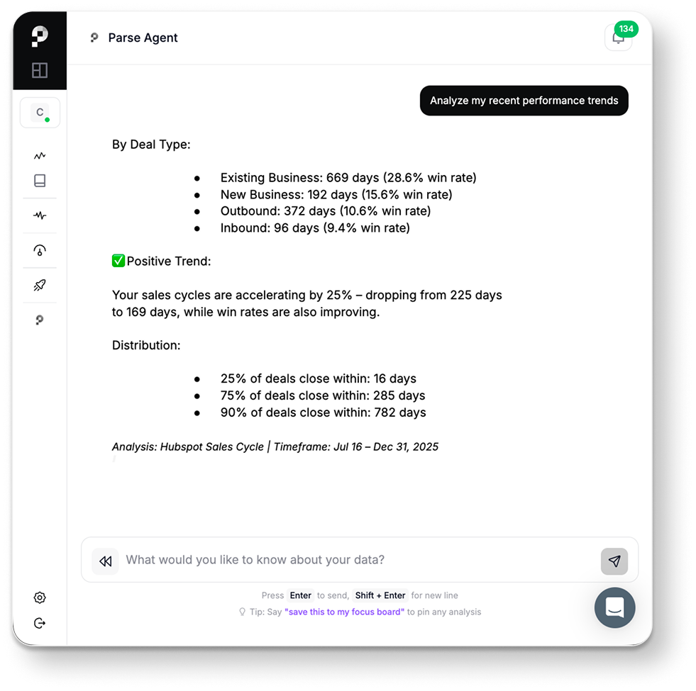 Parse Agent — Chat interface showing a multi-turn conversation about German customers with low NPS, surfacing churn risk and feature requests